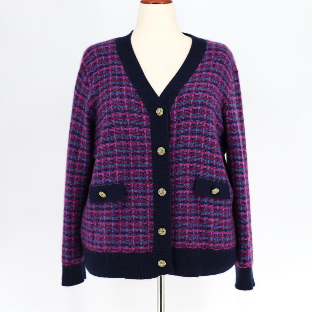 C by Bloomingdale's Women Sangria Cashmere Tweed V-neck Button Cardigan Size XXL